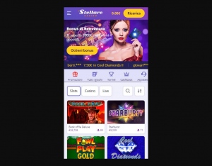 Interfaccia della piattaforma Casinò Stellare che mostra slot machine e giochi da tavolo